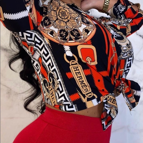 Red Hermès vintage inspired blouse - Picture 1 of 1